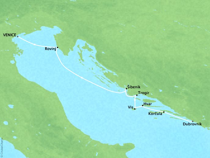 Map of the Crystal Yacht in Croatia, Sarasota Travel Agent